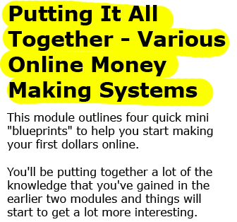 This module outlines four quick mini "blueprints" to help you start making your first dollars online.