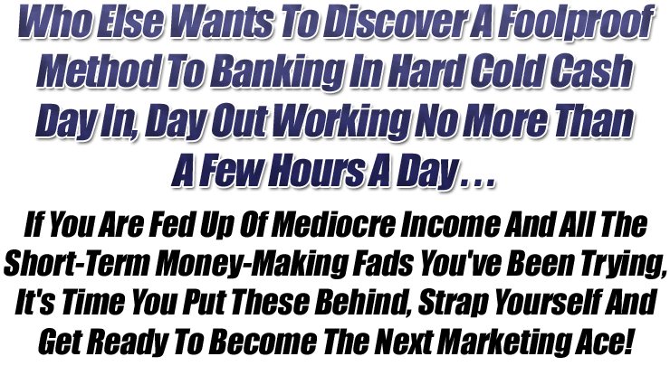 Who Else Wants To Discover A Foolproof Method To Banking In Hard Cold Cash Day In, Day Out Working No More Than A Few Hours A Day...